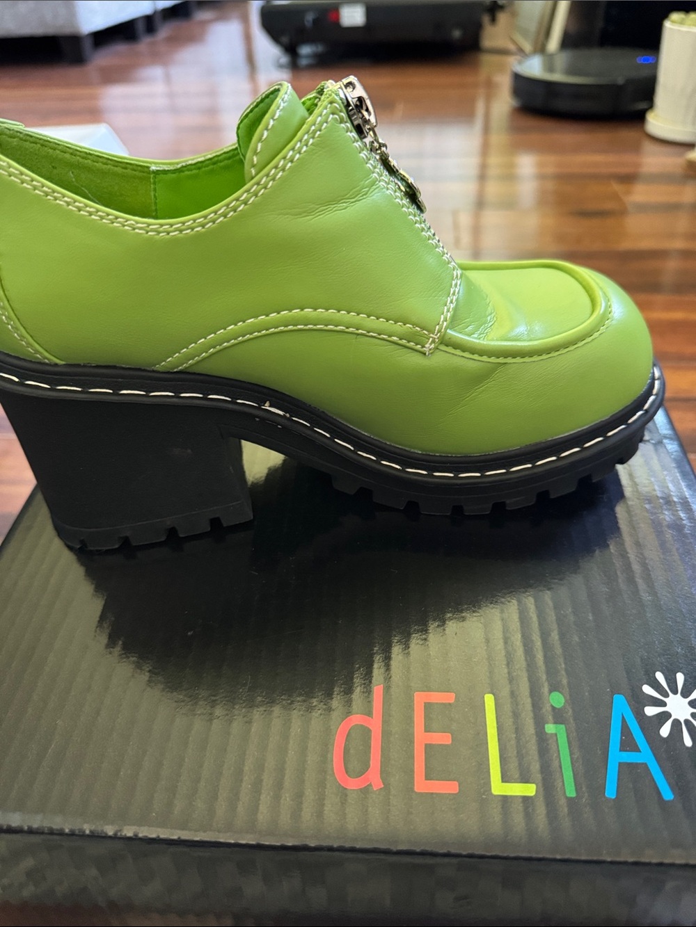 Chunky Green Platform Heel Loafer — Women Shoes